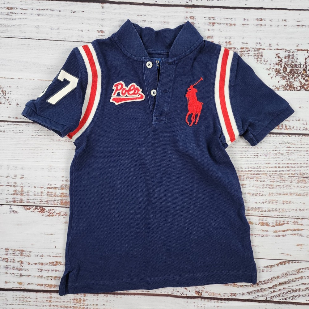 Polo Ralph Lauren Big Pony 67 Script Patch Mesh Polo Shirt Boys Size S Navy